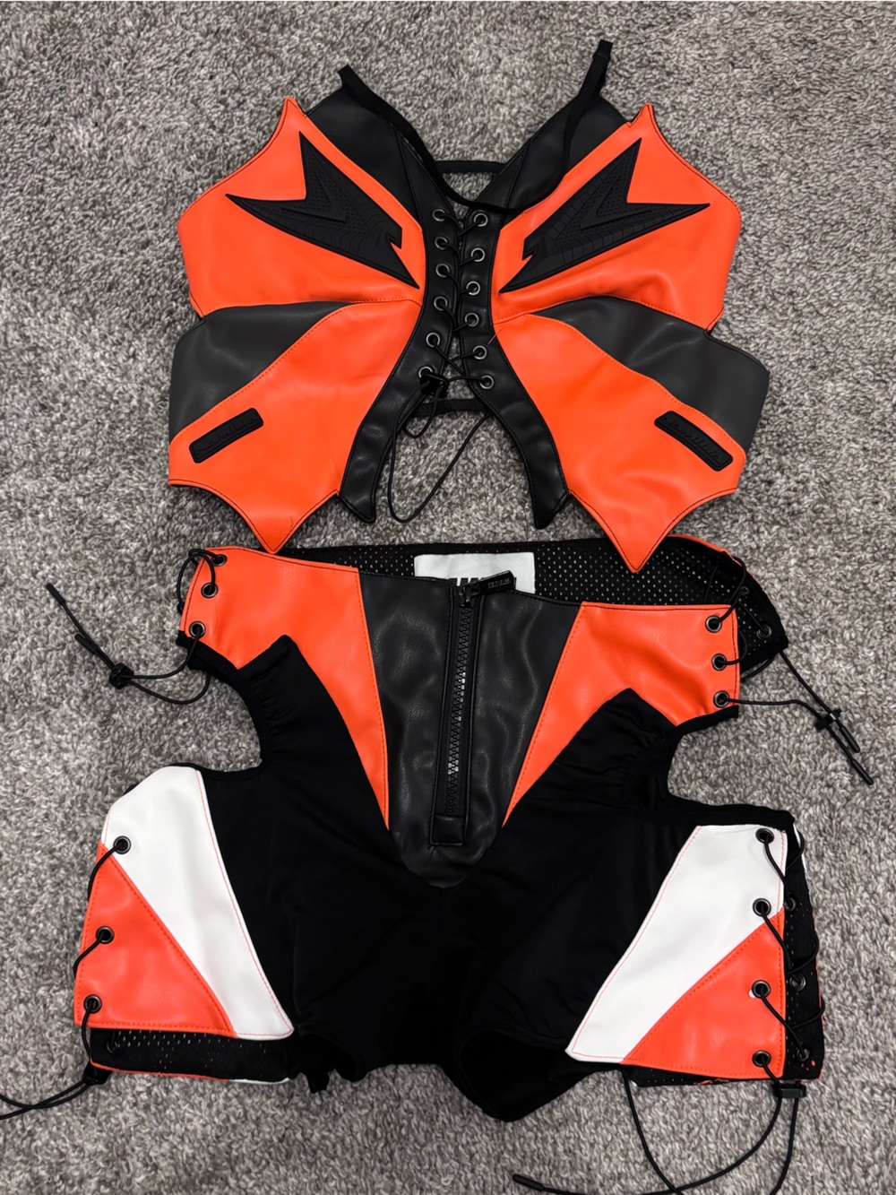 NAMILA SET: Orange and Black Women's Moto-Style Shorts - Picture 6 of 6